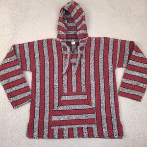 Artesanias Mickey Poncho Hoodie Drug Rug Mens XL Red Black White Hippie‎ Mexico
